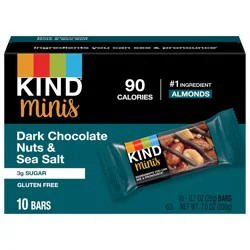KIND Minis Healthy Snack Bar, Dark Chocolate Nuts and Sea Salt, Gluten Free Bars, 0.7 OZ, (10 Count)