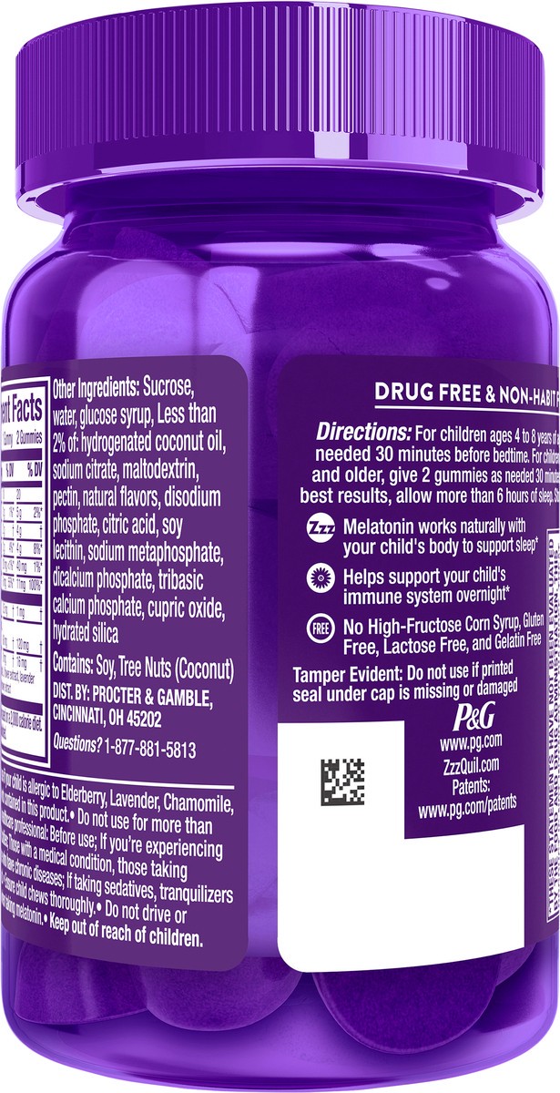 slide 8 of 10, VICKS PURE Zzzs Kidz + Immunity, Melatonin Sleep Aid Gummies for Kids and Children, Zinc for Immune Support, Low Dose Melatonin, Berry Flavored, 42 Gummies, 1 ct