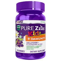 VICKS PURE Zzzs Kidz + Immunity, Melatonin Sleep Aid Gummies for Kids and Children, Zinc for Immune Support, Low Dose Melatonin, Berry Flavored, 42 Gummies