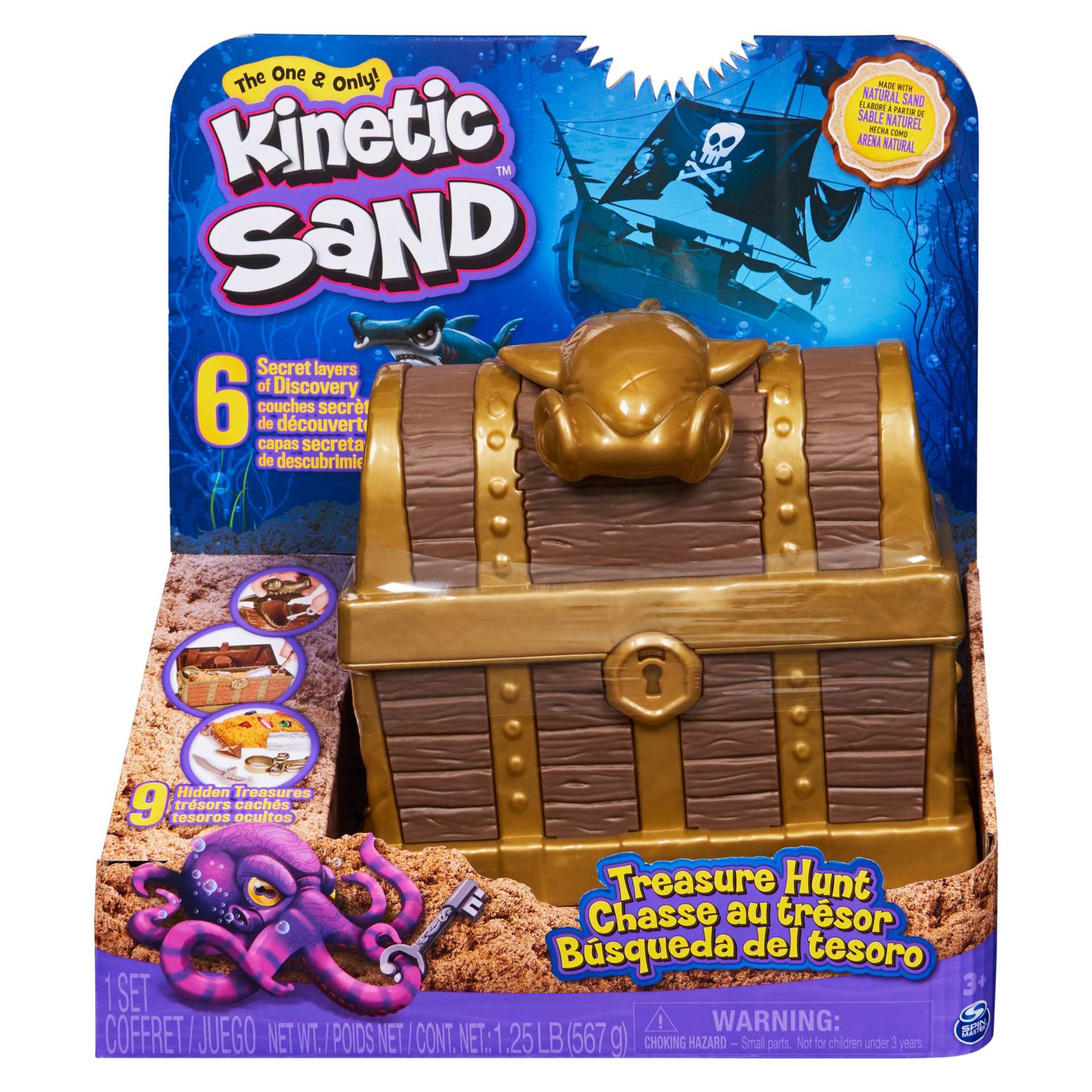 slide 1 of 17, Kinetic Sand, Treasure Hunt Playset with 9 Surprise Reveals, 1.25lbs Brown and Rare Shimmer Gold Play Sand, Sensory Toys for Kids Ages 3 and up, 1 ct