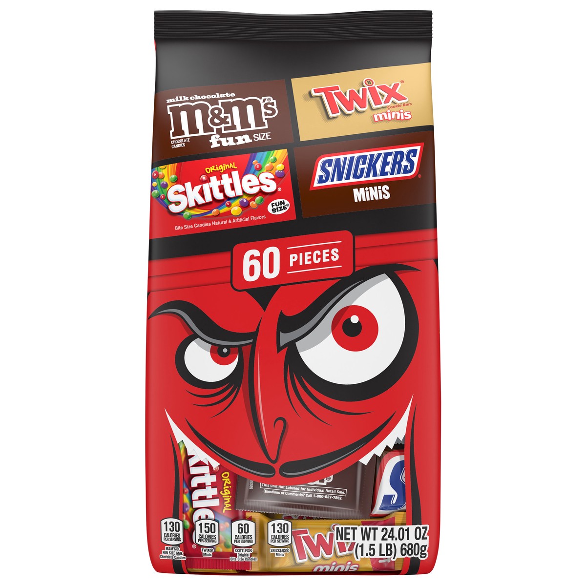 slide 1 of 14, Wrigley M&M'S, SNICKERS, SKITTLES & TWIX Chocolate Halloween Candy Variety Pack, 60 Ct Bulk Bag, 241 oz