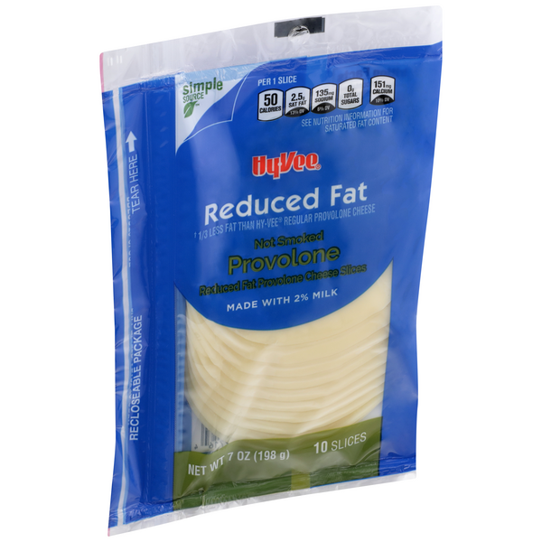 slide 1 of 1, Hy-vee Not Smoked Provolone Reduced Fat Cheese Slices, 10 ct; 7 oz