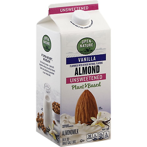 slide 1 of 1, Open Nature Almondmilk Vanilla Unsweetened Half Gallon, 64 fl oz