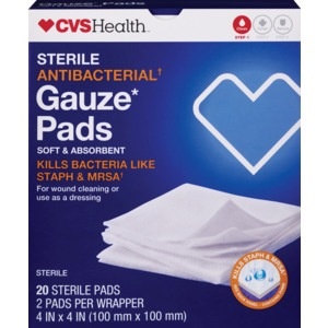 slide 1 of 1, CVS Health Sterile Antibacterial Gauze Pads 4in X 4in, 20 ct