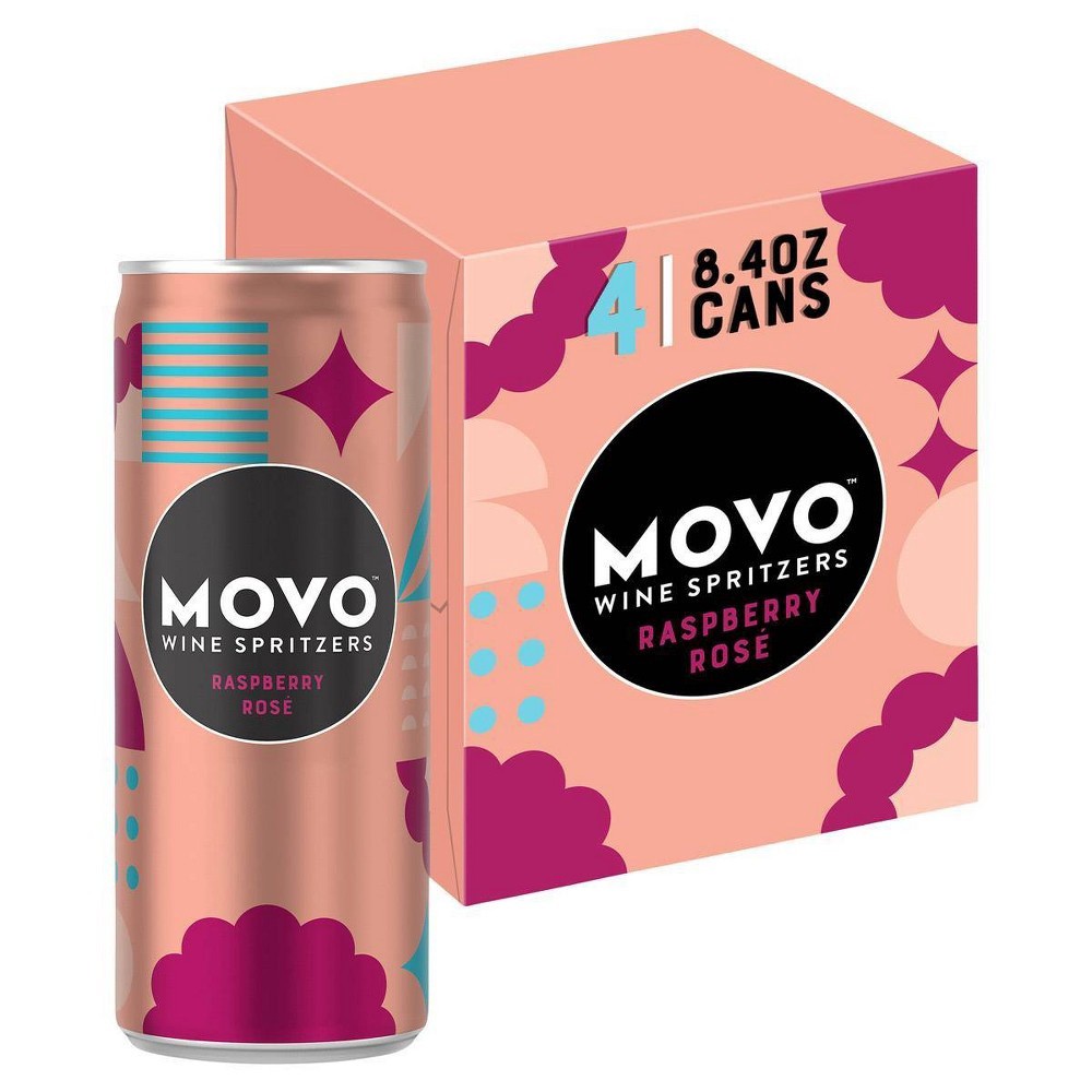 slide 2 of 2, MOVO Raspberry Rose Wine Spritzers, Gluten Free, Spritzer, 5.5% ABV, 4 ct; 8.4 fl oz