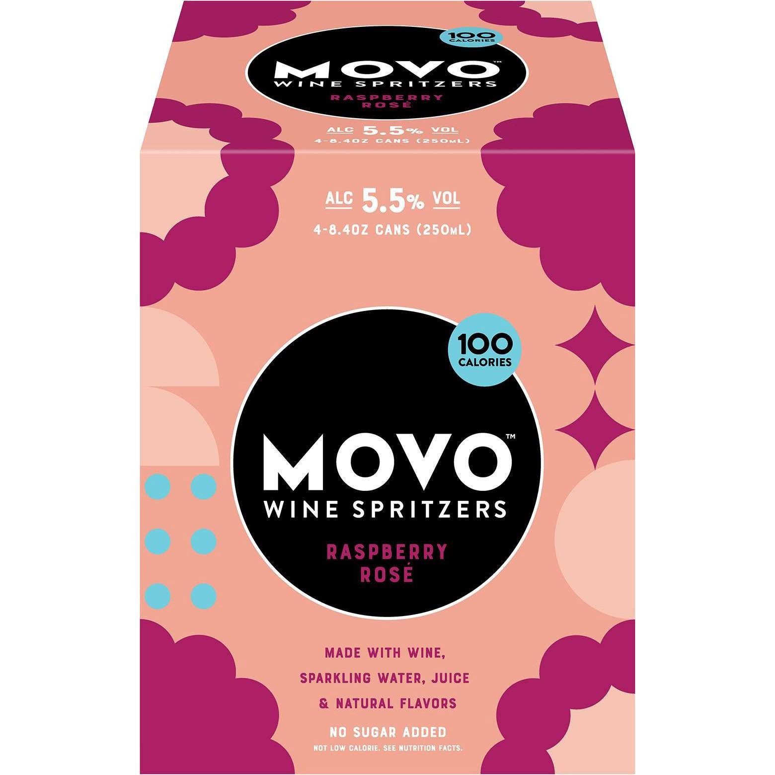 slide 1 of 2, MOVO Raspberry Rose Wine Spritzers, Gluten Free, Spritzer, 5.5% ABV, 4 ct; 8.4 fl oz