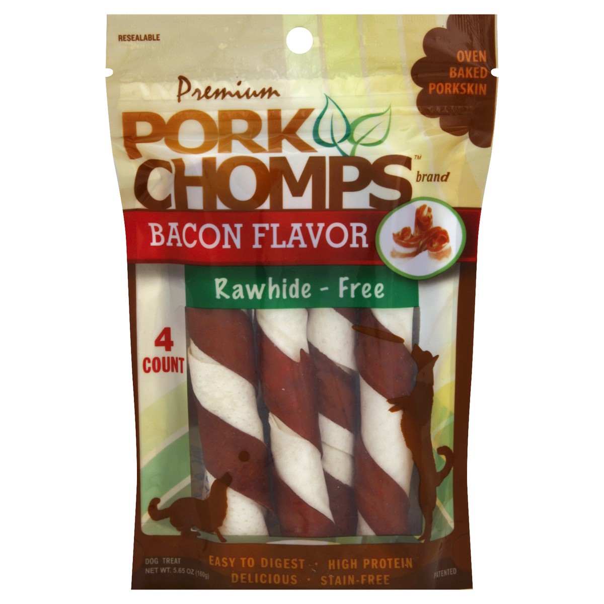 slide 3 of 4, Pork Chomps Premium Bacon Flavor Rawhide-Free Twist Dog Treats, 4 ct