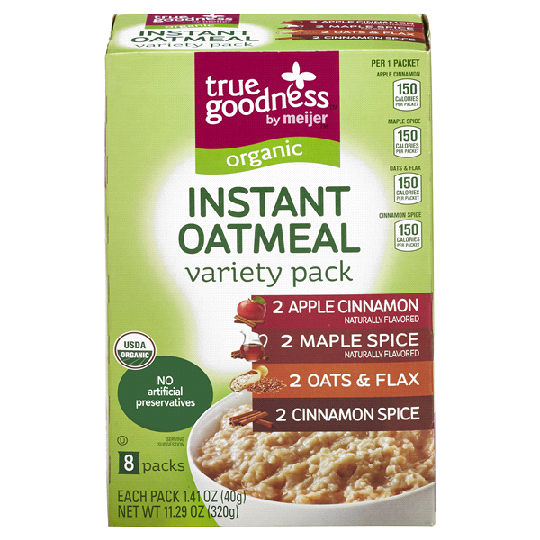 slide 1 of 8, True Goodness Organic Instant Variety Pack Oatmeal, 11.29 oz