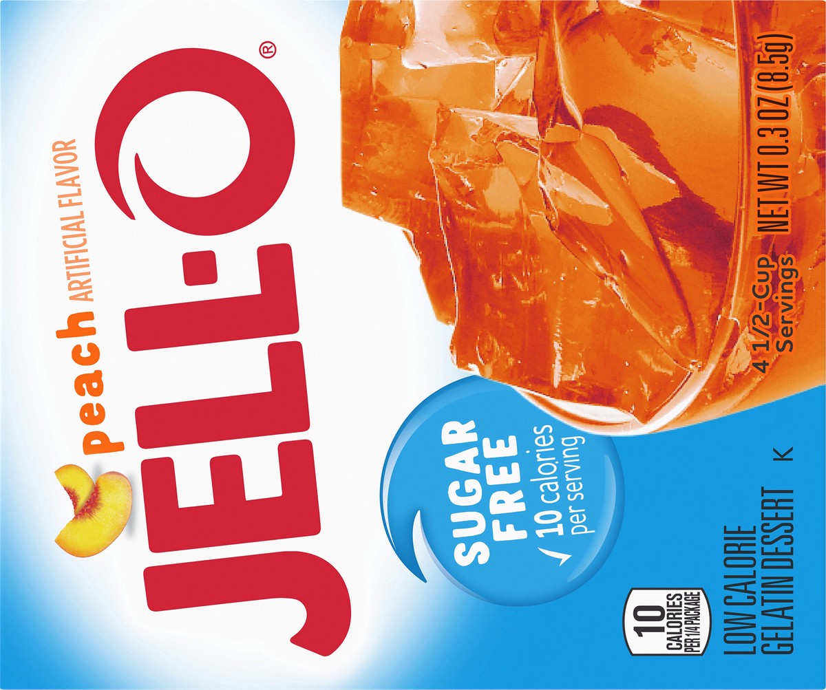 slide 5 of 9, Jell-O Peach Sugar Free Gelatin Dessert Mix, 0.3 oz Box, 0.3 oz