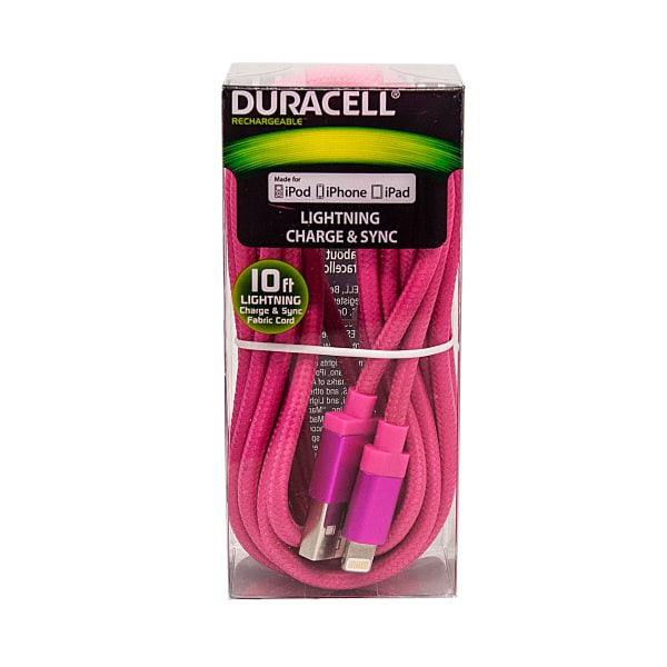 slide 1 of 4, Duracell Fabric Lightning Cable, 10', Pink, Le2238, 1 ct