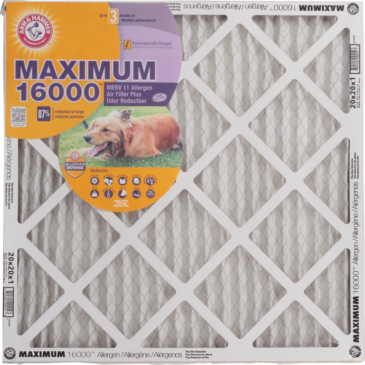 slide 2 of 9, ARM & HAMMER Maximum 16000 Allergen Furnace Filter, 1 ct