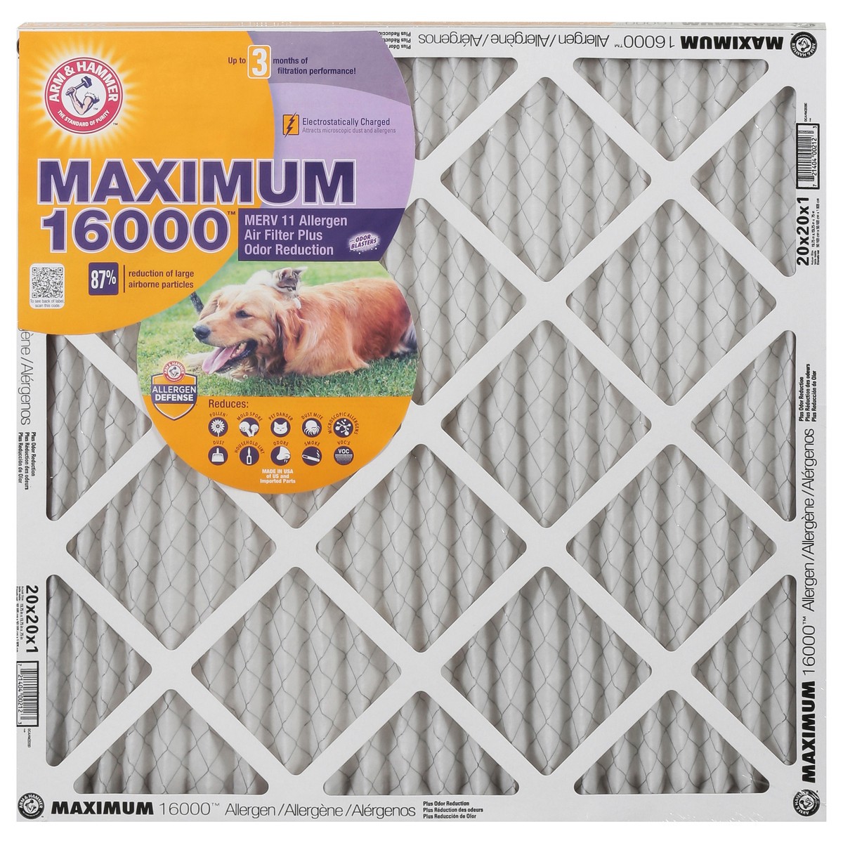 slide 1 of 9, ARM & HAMMER Maximum 16000 Allergen Furnace Filter, 1 ct