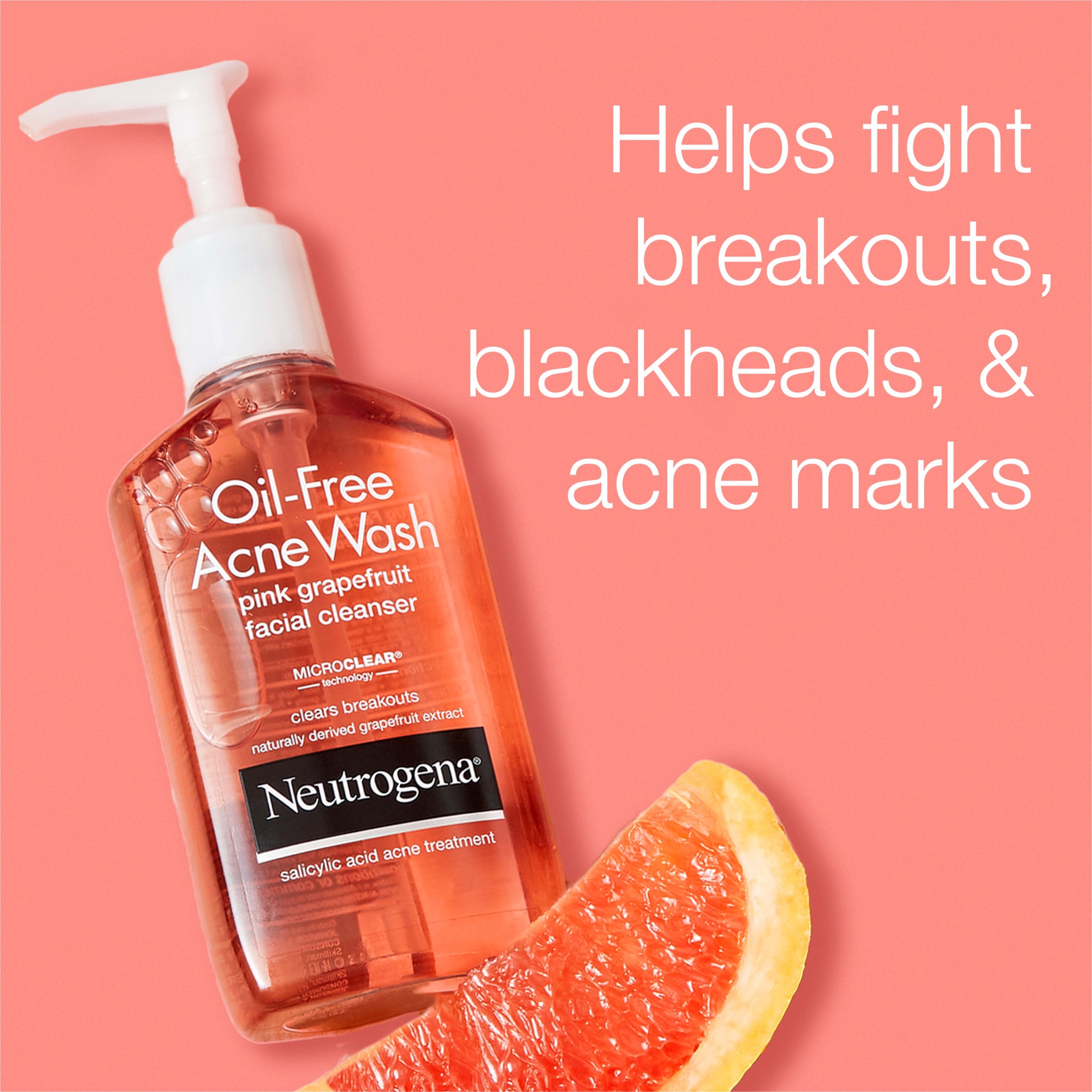 slide 6 of 10, Neutrogena Oil-Free Pink Grapefruit Pore Cleansing Acne Wash and Daily Liquid Facial Cleanser with 2% Salicylic Acid Acne Medicine and Vitamin C, 6 fl. oz, 6 oz
