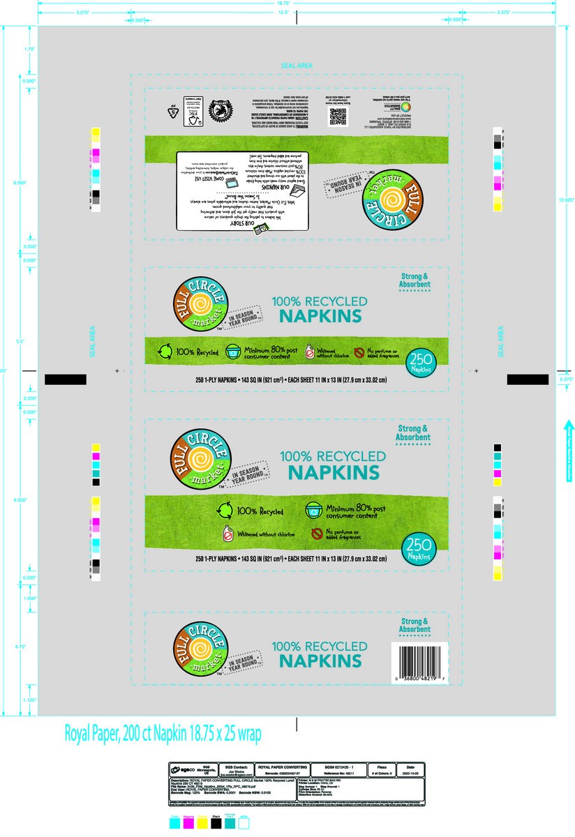 slide 2 of 13, Full Circle Market 100% Recycled 1-Ply Napkins 250 ea, 250 ct