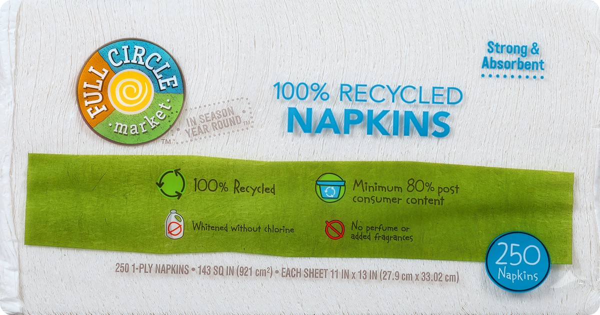 slide 7 of 13, Full Circle Market 100% Recycled 1-Ply Napkins 250 ea, 250 ct