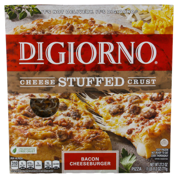 slide 1 of 4, DiGiorno Cheese Stuffed Crust Bacon Cheeseburger Pizza, 27.2 oz