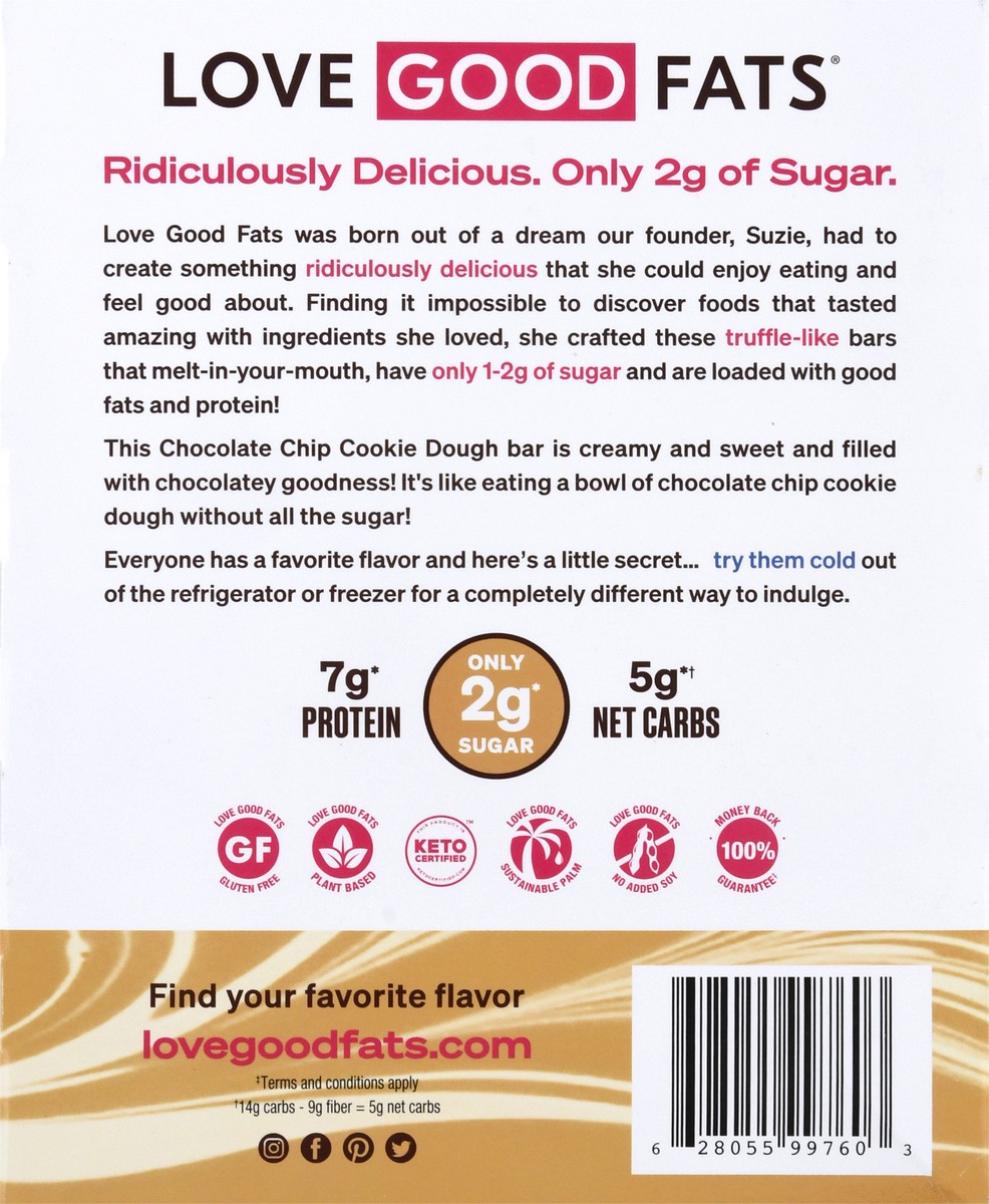 slide 9 of 12, Love Good Fats 12 Pack Chocolate Chip Cookie Dough Flavor Bars 12 ea, 12 ct