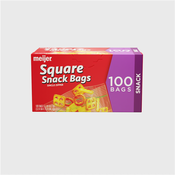 slide 1 of 1, Meijer Re-Closable Zipper Square Snack Bags, 100 ct