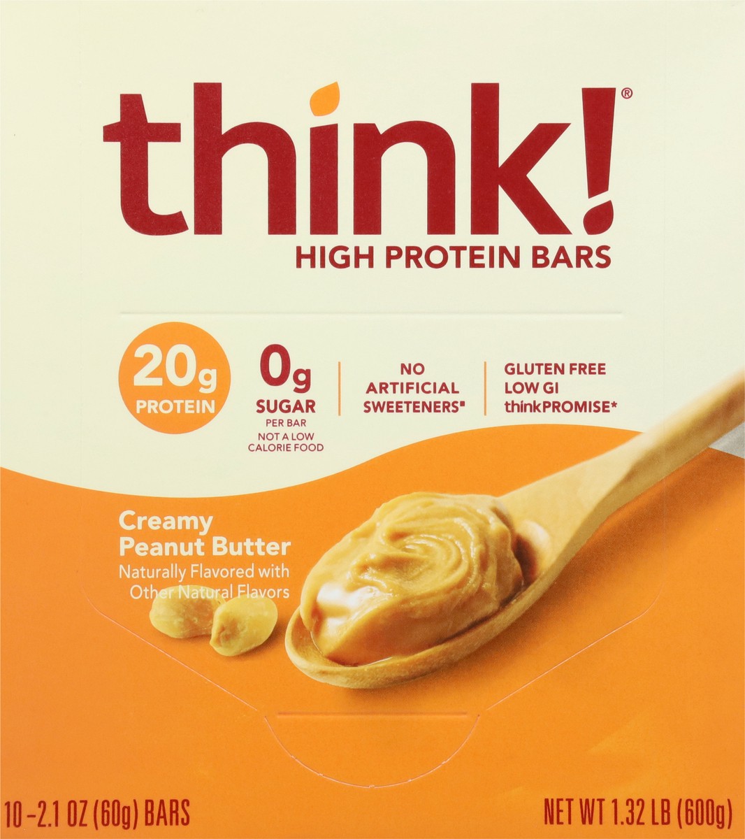 slide 3 of 12, think! Creamy Peanut Butter High Protein Bars 10 - 2.1 oz Bars, 10 ct