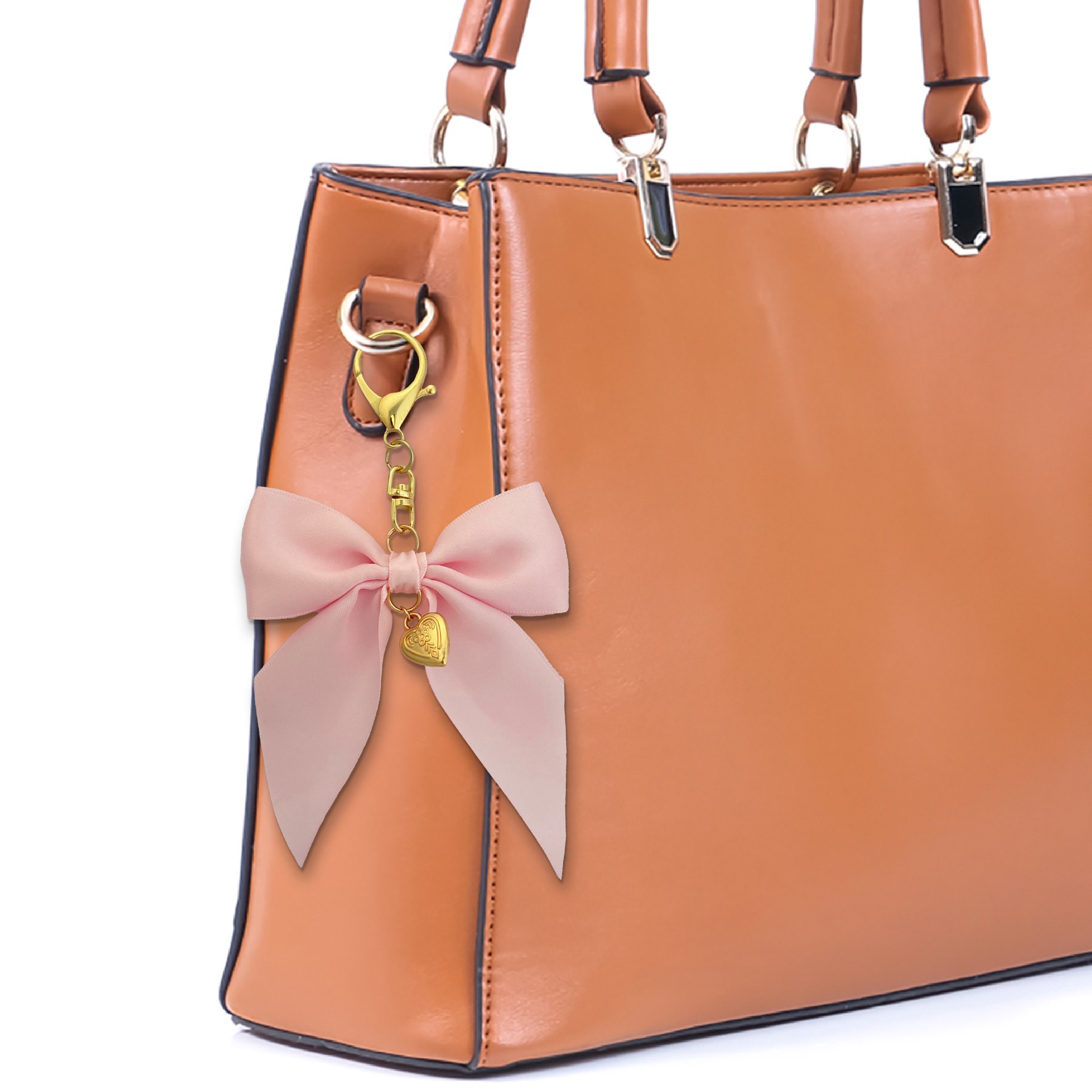 slide 2 of 3, Blue Moon Studio Pink Fabric Bow Bag Charm, 5.5 in x 3.5 in x 0.1 in