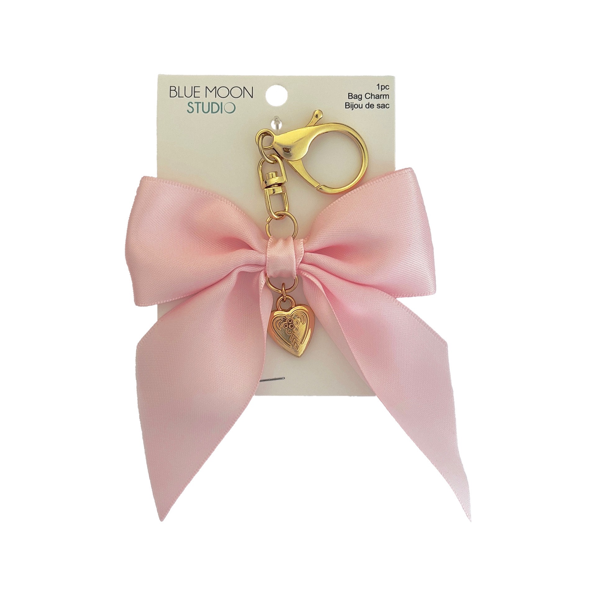 slide 3 of 3, Blue Moon Studio Pink Fabric Bow Bag Charm, 5.5 in x 3.5 in x 0.1 in