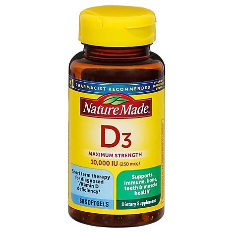 slide 1 of 1, Nature Made Vitamin D3 10000iu Softgel - 60 Count, 60 ct