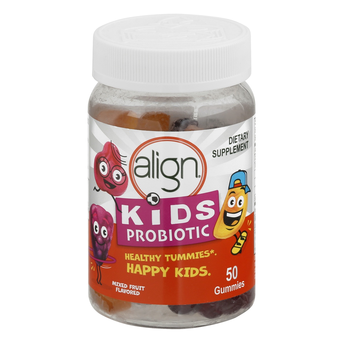 slide 1 of 1, Align Kids Probiotic Supplement Gummies In Natural Fruit Flavors, 50 ct