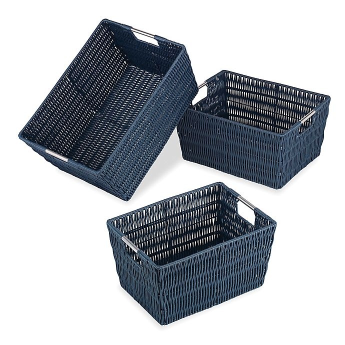 slide 1 of 3, Whitmor Storage Basket Set - Navy, 3 ct