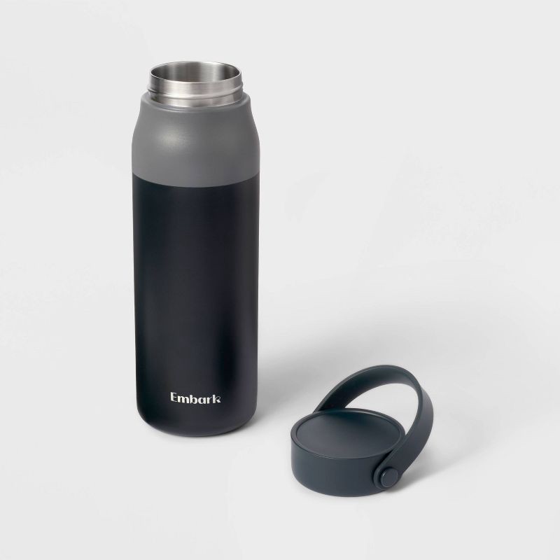 slide 2 of 3, 32oz Stainless Steel Hydration Water Bottle - Black - Embark™: Portable Drinkware, Polypropylene Lid, 32 oz