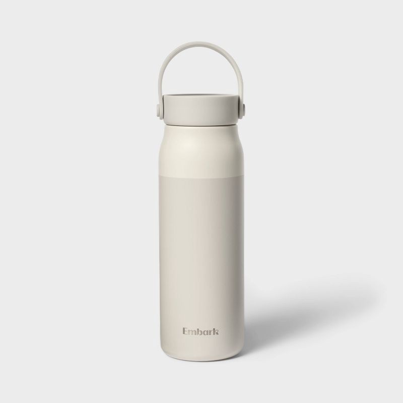 slide 1 of 3, 32oz Stainless Steel Hydration Water Bottle - Cream - Embark™: Portable Drinkware, Polypropylene Lid, 32 oz