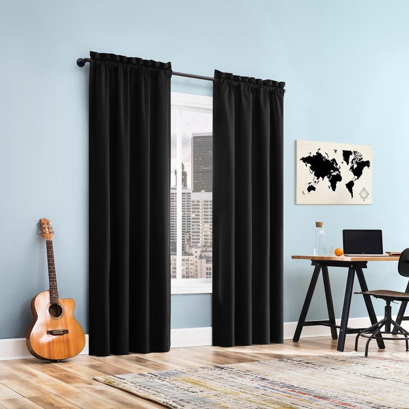 slide 4 of 7, 40"x84" Sun Zero Doucet Thermal Blackout Rod Pocket Curtain Panel Black: Energy Efficient, Noise Reduction, Indoor Use, 1 ct