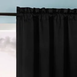 40"x84" Sun Zero Doucet Thermal Blackout Rod Pocket Curtain Panel Black: Energy Efficient, Noise Reduction, Indoor Use