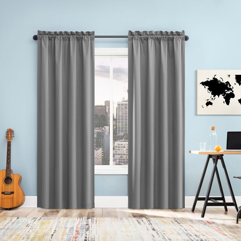 slide 5 of 7, 40"x84" Sun Zero Doucet Thermal Blackout Rod Pocket Curtain Panel Gray: Energy Efficient, Noise Reduction, Indoor Use, 1 ct