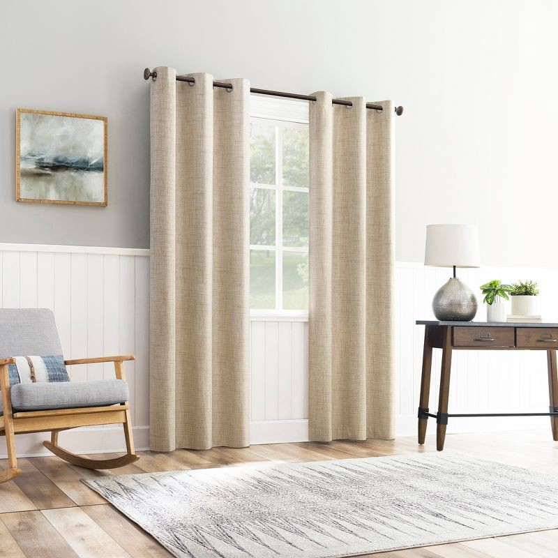 slide 5 of 8, 40"x84" Sun Zero Arlander Crosshatch Thermal Blackout Grommet Curtain Panel Beige: Energy Efficient, Noise Reduction, 1 ct