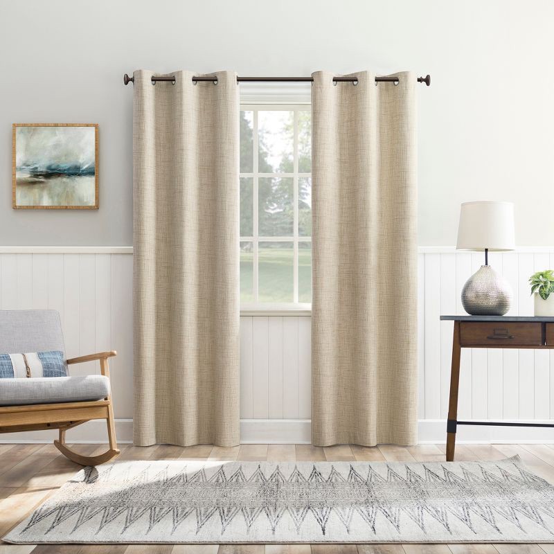 slide 6 of 8, 40"x84" Sun Zero Arlander Crosshatch Thermal Blackout Grommet Curtain Panel Beige: Energy Efficient, Noise Reduction, 1 ct