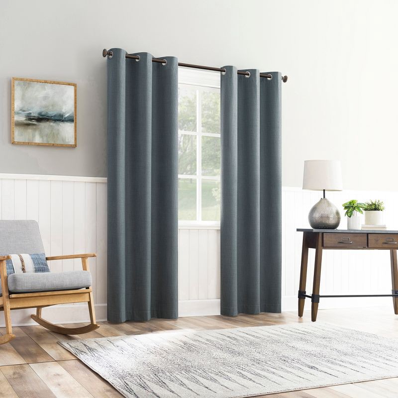 slide 5 of 8, 40"x84" Sun Zero Arlander Crosshatch Thermal Blackout Grommet Curtain Panel Blue: Energy Efficient, Noise Reduction, 1 ct