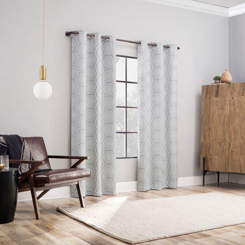 slide 6 of 8, 40"x63" Sun Zero Brevick Geometric Faux Linen 100% Blackout Grommet Curtain Panel Steel Gray: Modern, Energy Efficient, Noise Reduction, 1 ct