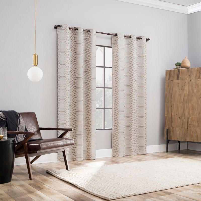 slide 6 of 8, 40"x63" Sun Zero Brevick Geometric Faux Linen 100% Blackout Grommet Curtain Panel Taupe: Modern, Energy Efficient, Noise Reduction, 1 ct