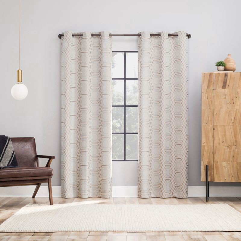 slide 7 of 8, 40"x63" Sun Zero Brevick Geometric Faux Linen 100% Blackout Grommet Curtain Panel Taupe: Modern, Energy Efficient, Noise Reduction, 1 ct