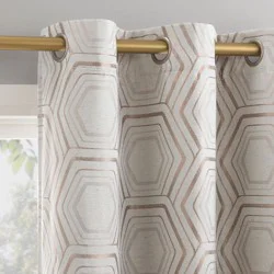 40"x63" Sun Zero Brevick Geometric Faux Linen 100% Blackout Grommet Curtain Panel Taupe: Modern, Energy Efficient, Noise Reduction