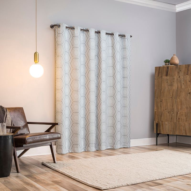 slide 2 of 8, 40"x84" Sun Zero Brevick Geometric Faux Linen 100% Blackout Grommet Curtain Panel Steel Gray: Modern, Energy Efficient, Noise Reduction, 1 ct