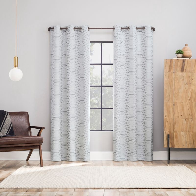 slide 7 of 8, 40"x84" Sun Zero Brevick Geometric Faux Linen 100% Blackout Grommet Curtain Panel Steel Gray: Modern, Energy Efficient, Noise Reduction, 1 ct