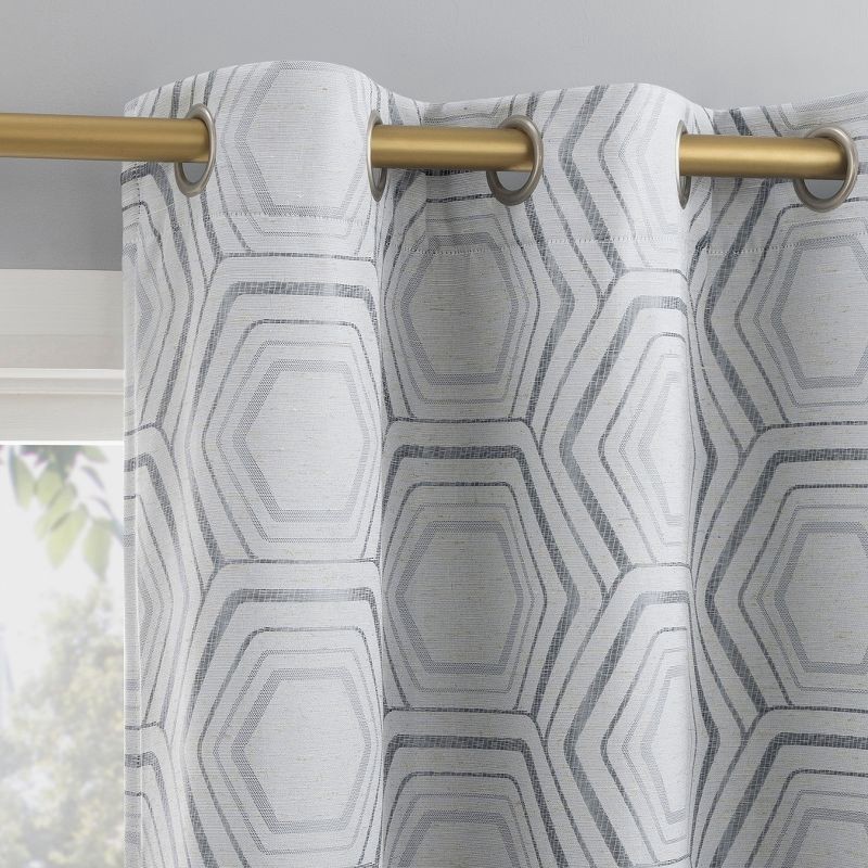slide 1 of 8, 40"x84" Sun Zero Brevick Geometric Faux Linen 100% Blackout Grommet Curtain Panel Steel Gray: Modern, Energy Efficient, Noise Reduction, 1 ct