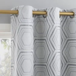 40"x84" Sun Zero Brevick Geometric Faux Linen 100% Blackout Grommet Curtain Panel Steel Gray
