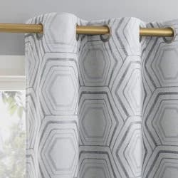 40"x84" Sun Zero Brevick Geometric Faux Linen 100% Blackout Grommet Curtain Panel Steel Gray