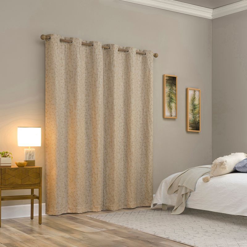 slide 2 of 8, 40"x63" Sun Zero Brinlee Leaf Silhouette 100% Blackout Grommet Curtain Panel Taupe: Modern Floral, Energy Efficient, 1 ct