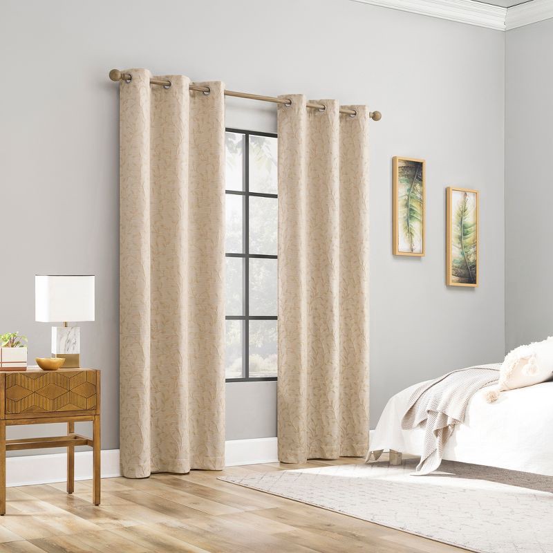 slide 6 of 8, 40"x63" Sun Zero Brinlee Leaf Silhouette 100% Blackout Grommet Curtain Panel Taupe: Modern Floral, Energy Efficient, 1 ct