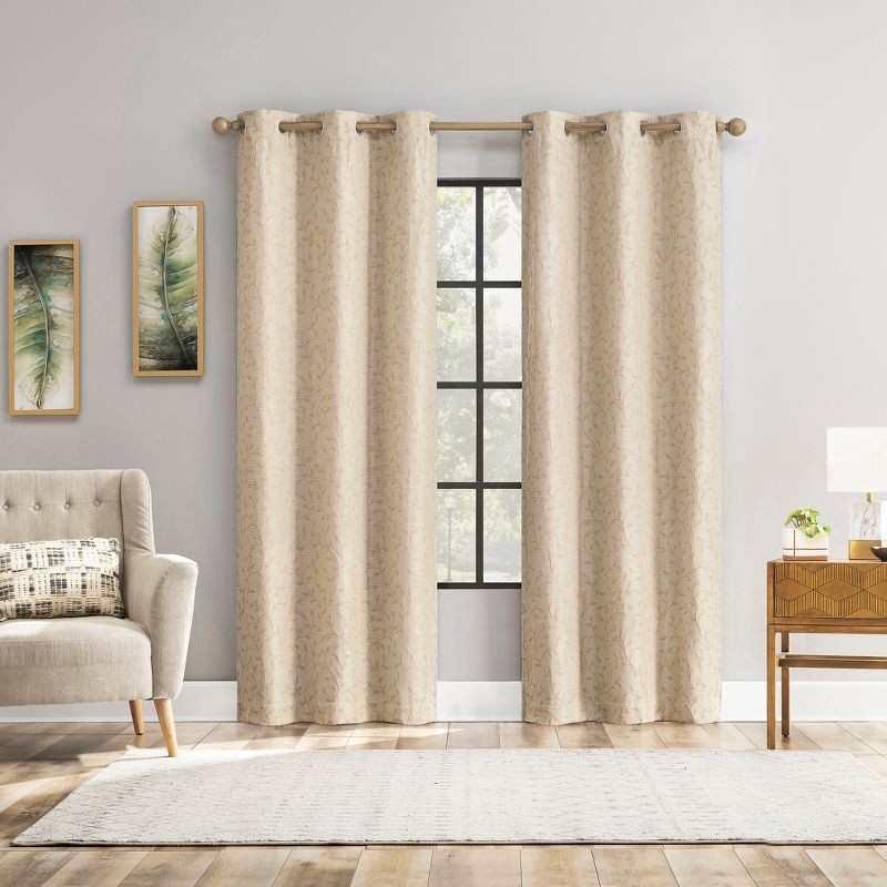 slide 7 of 8, 40"x63" Sun Zero Brinlee Leaf Silhouette 100% Blackout Grommet Curtain Panel Taupe: Modern Floral, Energy Efficient, 1 ct