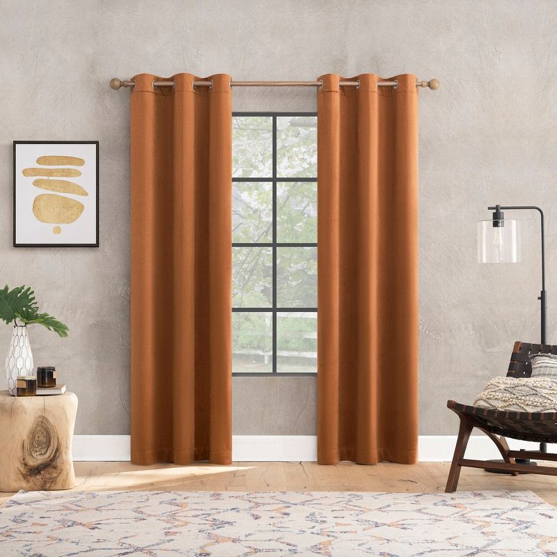slide 6 of 8, 40"x84" Sun Zero Brighton Velvet 100% Blackout Grommet Curtain Panel Terracotta Red: Modern, Energy Efficient, Noise Reduction, 1 ct