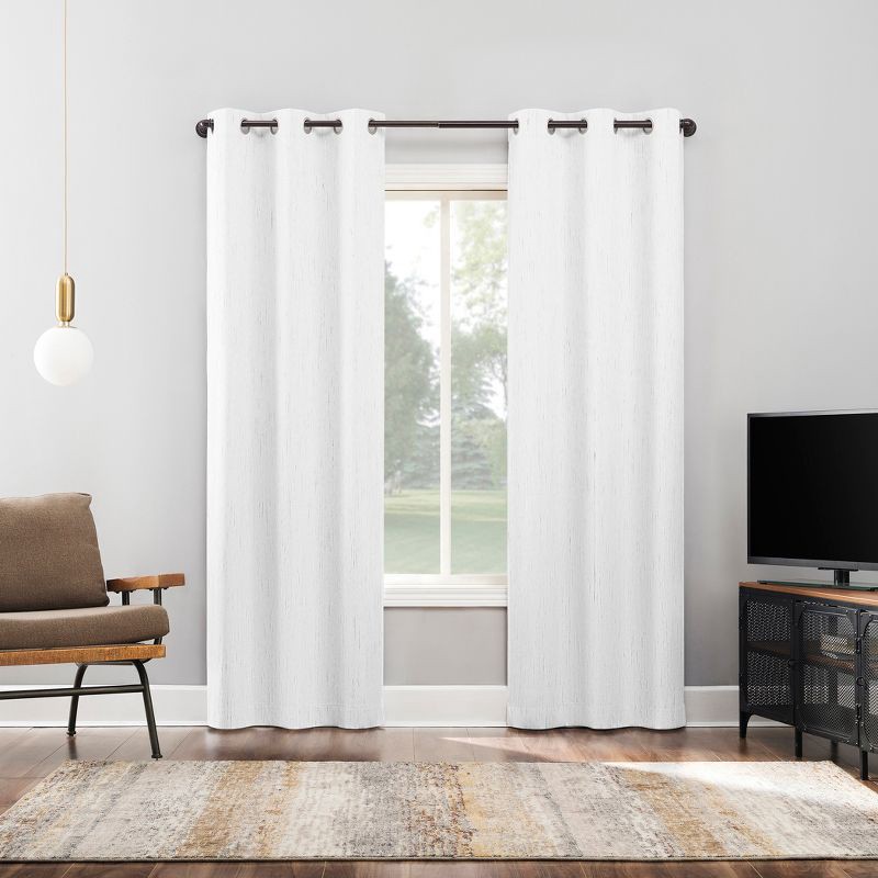 slide 7 of 9, 2pc 37"x63" Sun Zero Halleck Vertical Strie 100% Blackout Grommet Curtain Panel Pair Pearl: Modern Thermal Insulated, 2 ct